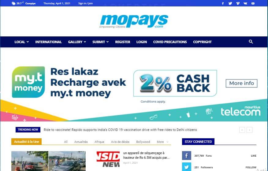 Mauritius Newspapers 14 ‎Mo Pays website