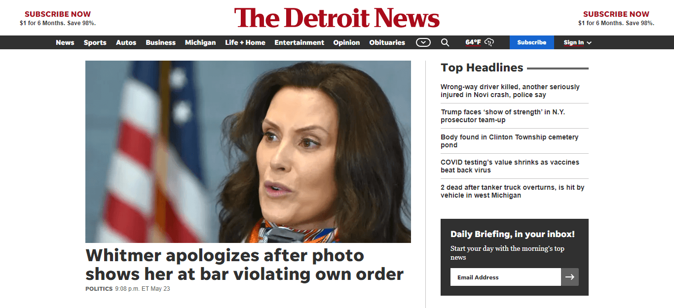 Michigan Newspaper 10 The Detroit News website
