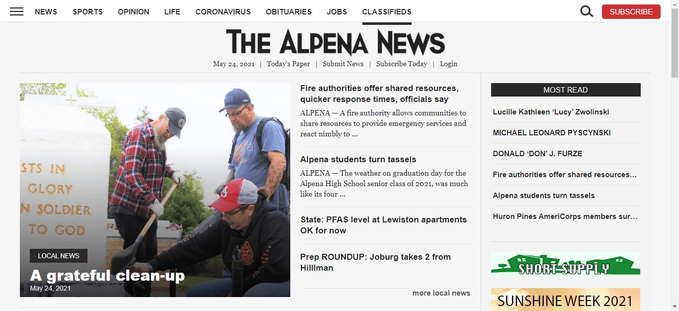 Michigan Newspaper 23 The Alpena News website