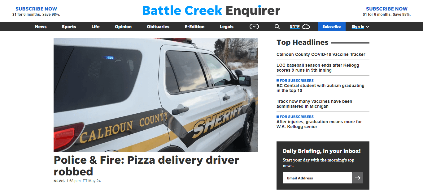 Michigan Newspaper 33 Battle Creek Enquirer website