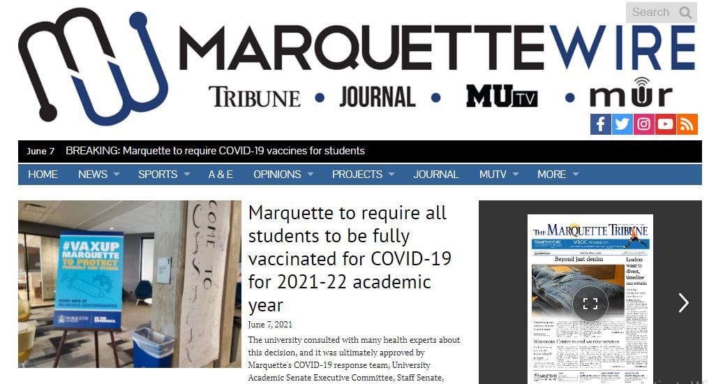 Milwaukee newspapers 4 Marquette Tribune website