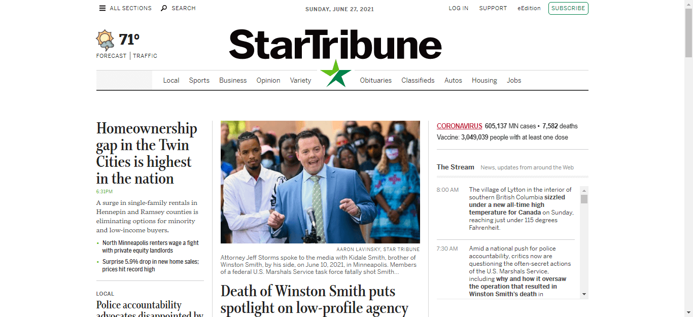 Minnesota newspapers 01 Star Tribune website