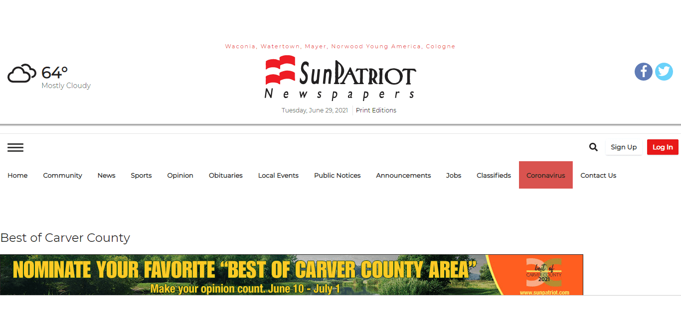 Minnesota newspapers 12 Sun Patriot Newspapers website