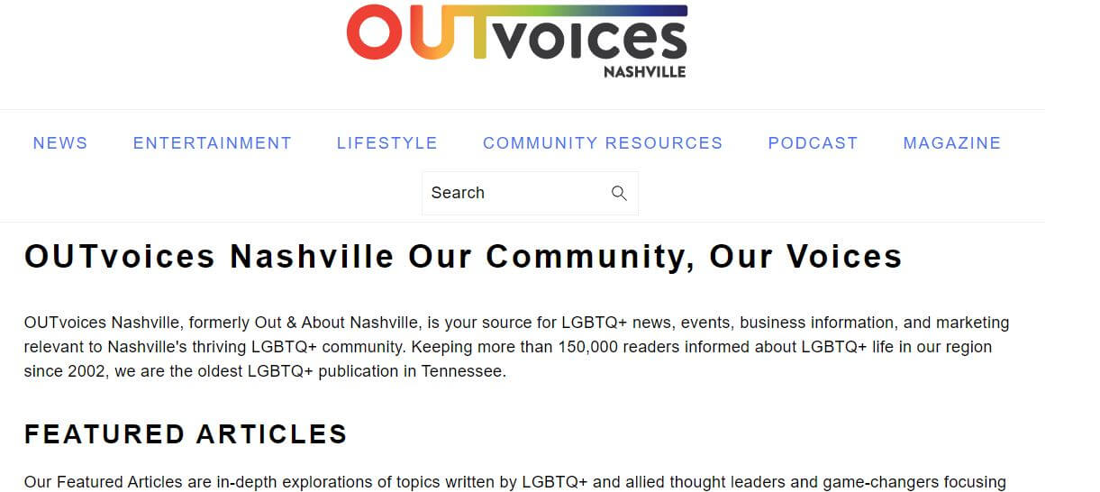 Nashville newspapers 6 OUTvoices Nashville website