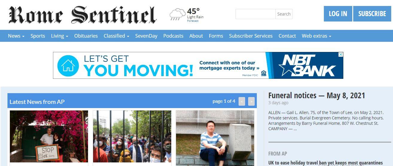New York newspapers 46 Rome Sentinel Online website