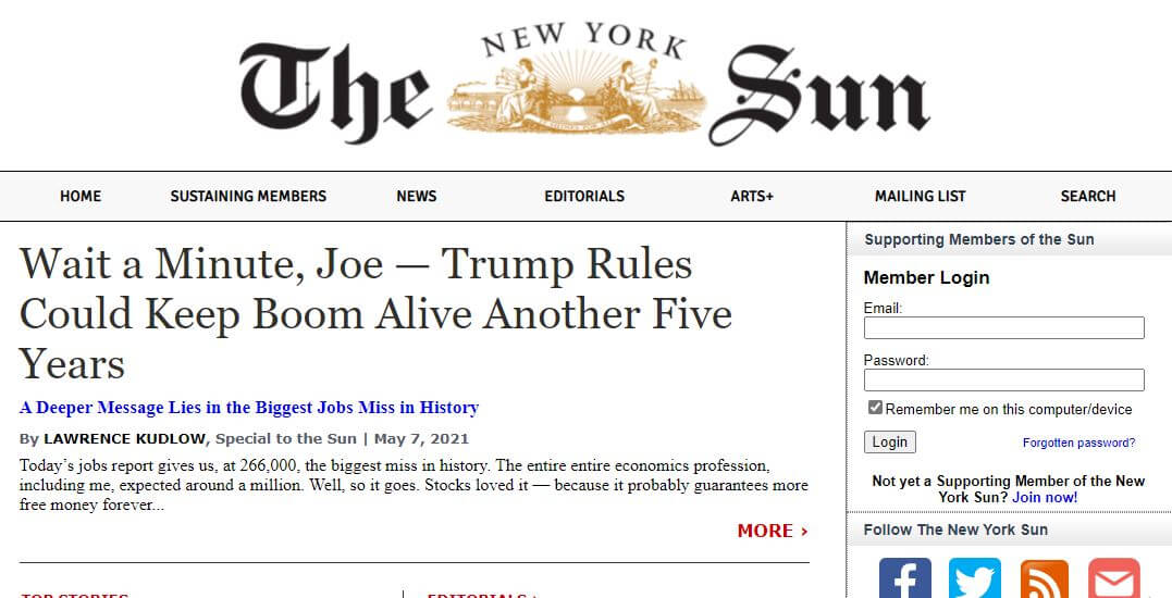 New York newspapers 69 The New York Sun website