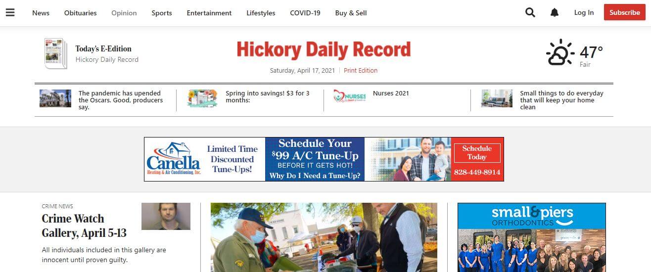 North Carolina newspapers 16 Hickory Daily Record website