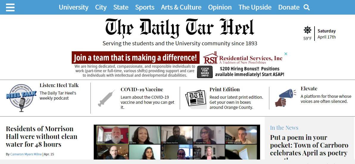 North Carolina newspapers 17 The Daily Tar Heel website