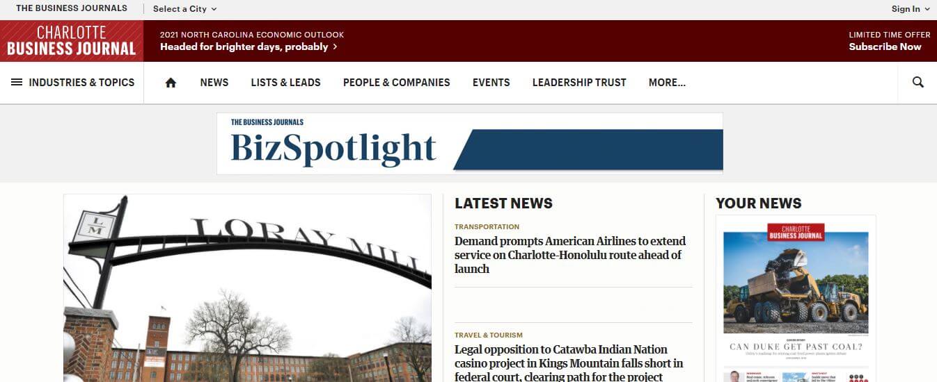 North Carolina newspapers 20 Charlotte Business Journal website