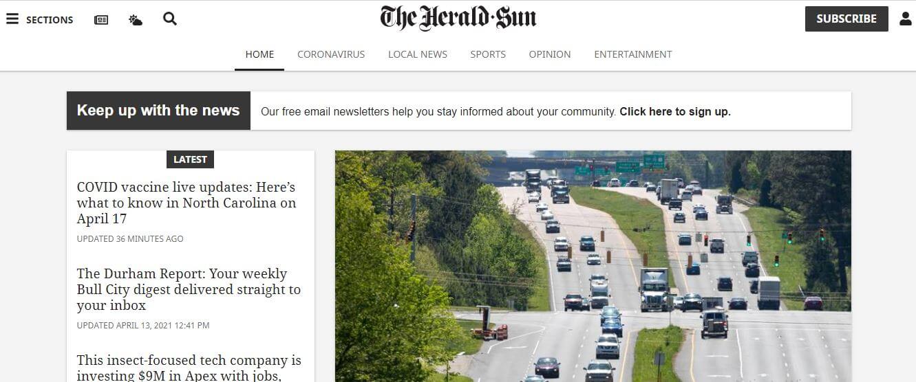North Carolina newspapers 24 The Herald Sun website