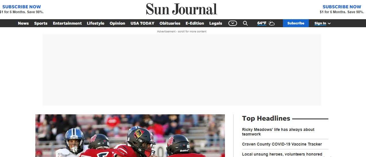 North Carolina newspapers 55 Sun Journal website