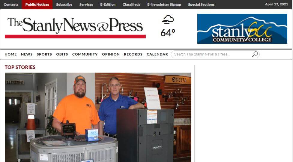 North Carolina newspapers 57 Stanly News and Press website