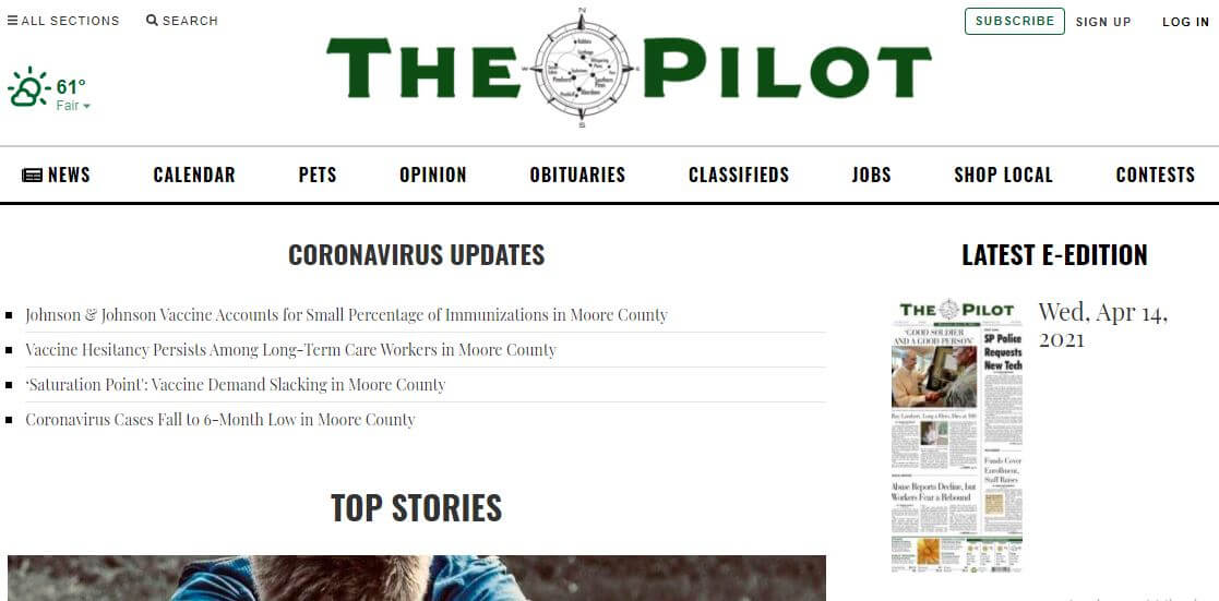 North Carolina newspapers 61 Southern Pines Pilot website