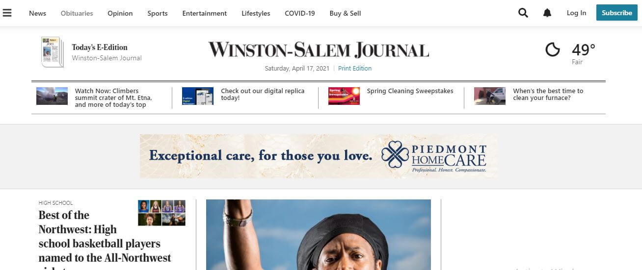 North Carolina newspapers 8 Winston Salem Journal website