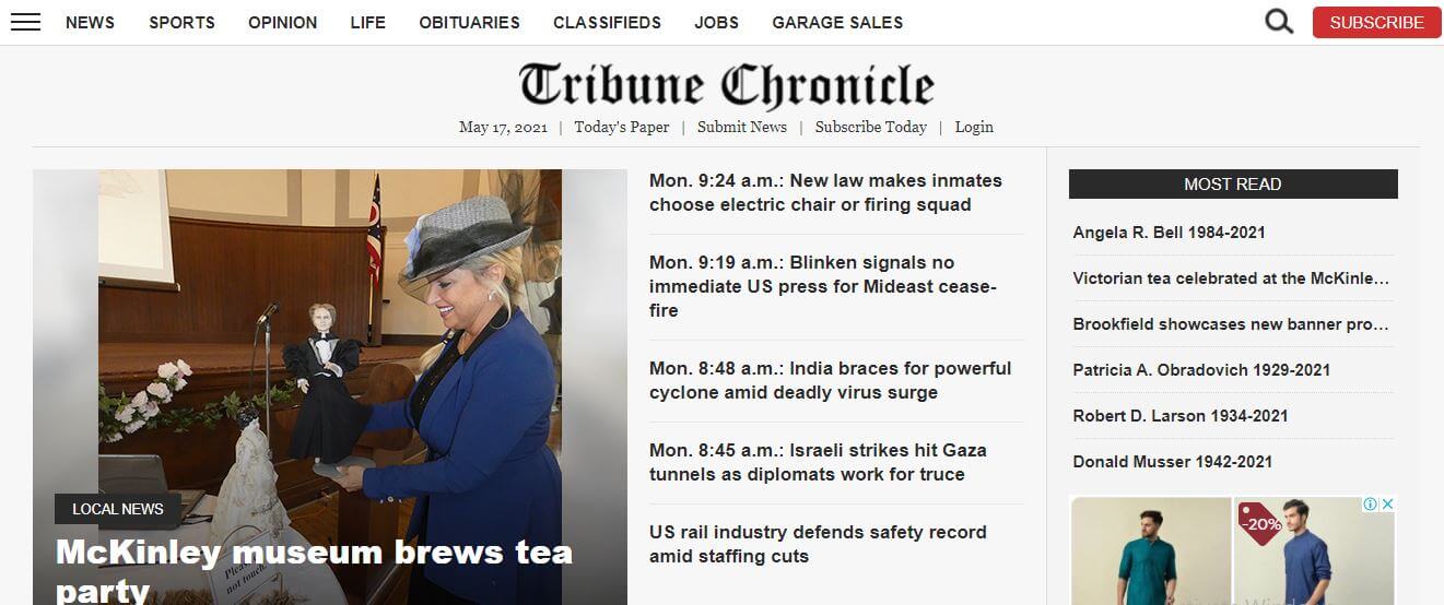 Ohio newspapers 14 The Tribune Chronicle website