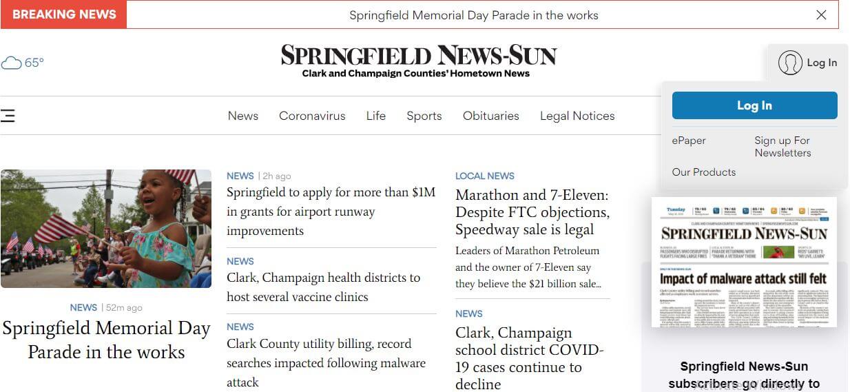 Ohio newspapers 36 Springfield News Sun website