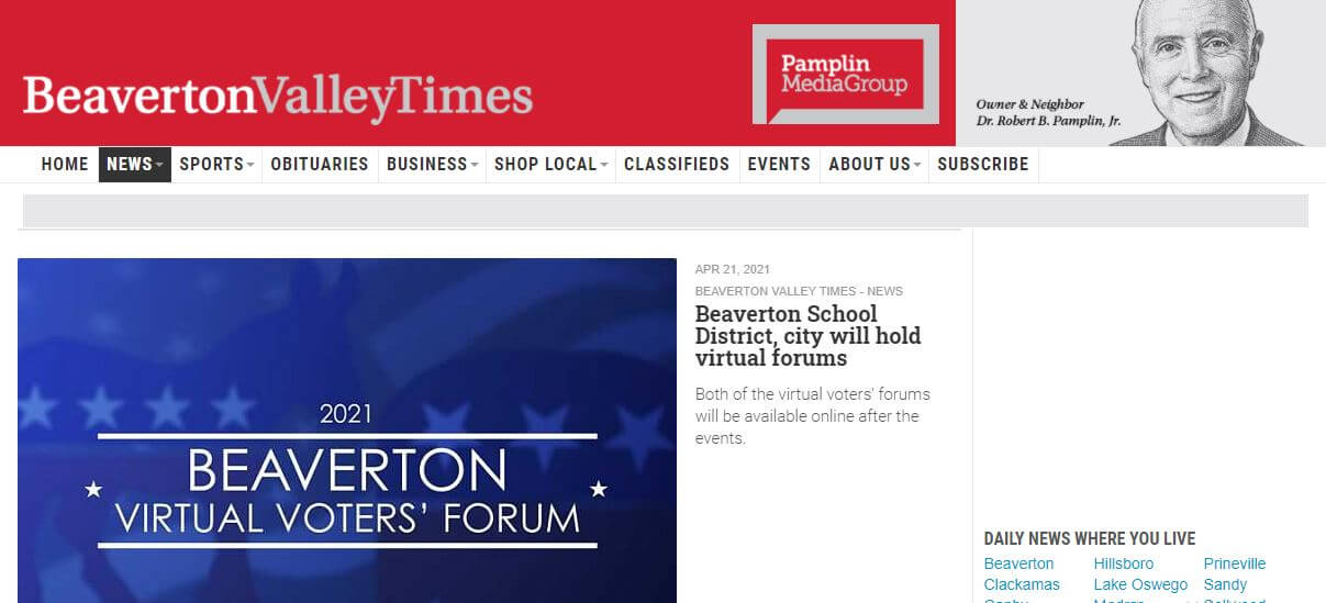 Oregon newspapers 6 Beaverton Valley Times website
