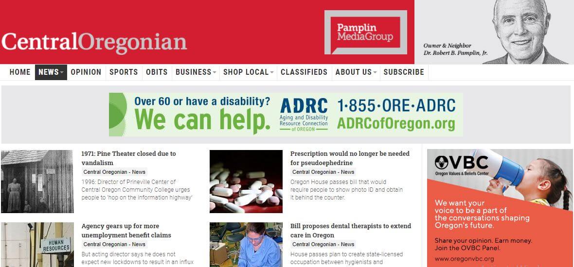 Oregon newspapers 8 Central Oregonian website