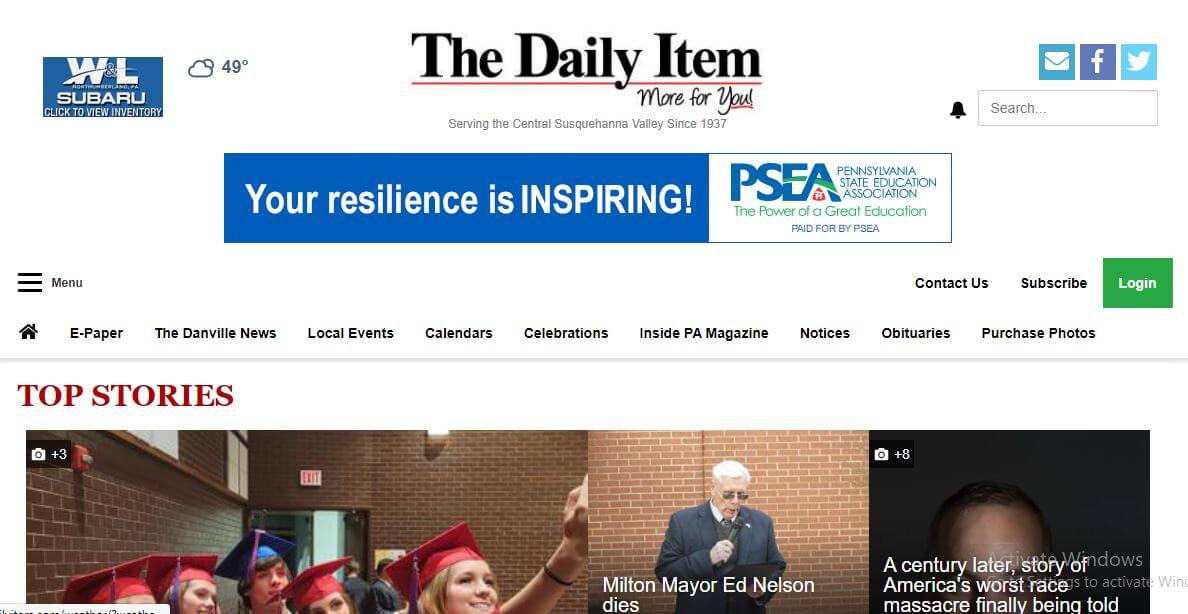 Pennsylvania newspapers 28 Daily Item website