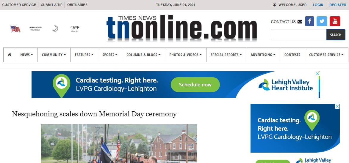 Pennsylvania newspapers 61 Times News website
