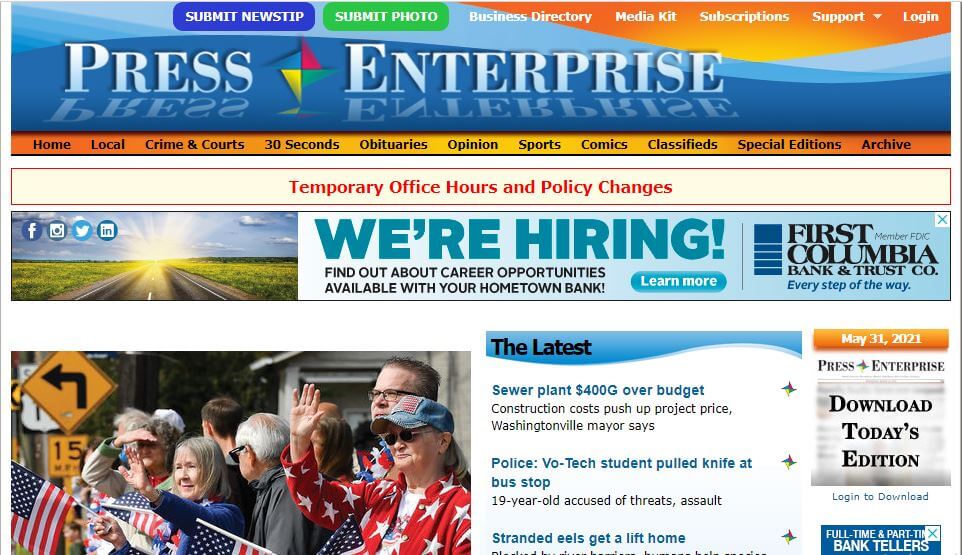 Pennsylvania newspapers 68 The Press Enterprise website