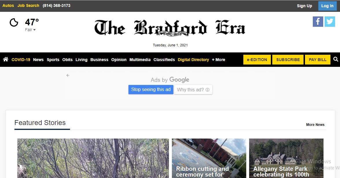 Pennsylvania newspapers 69 Bradford Era website