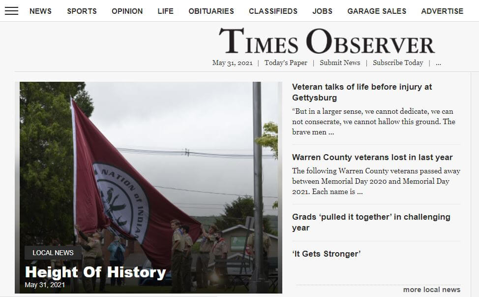 Pennsylvania newspapers 85 Times Observer website