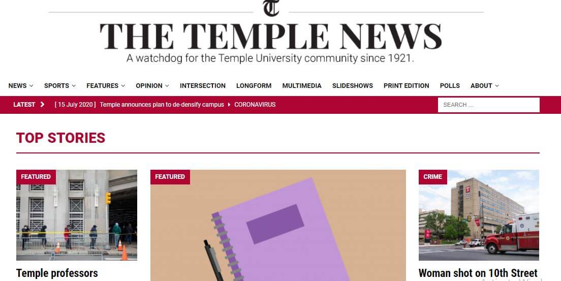 Philadelphia newspapers 14 Temple News website