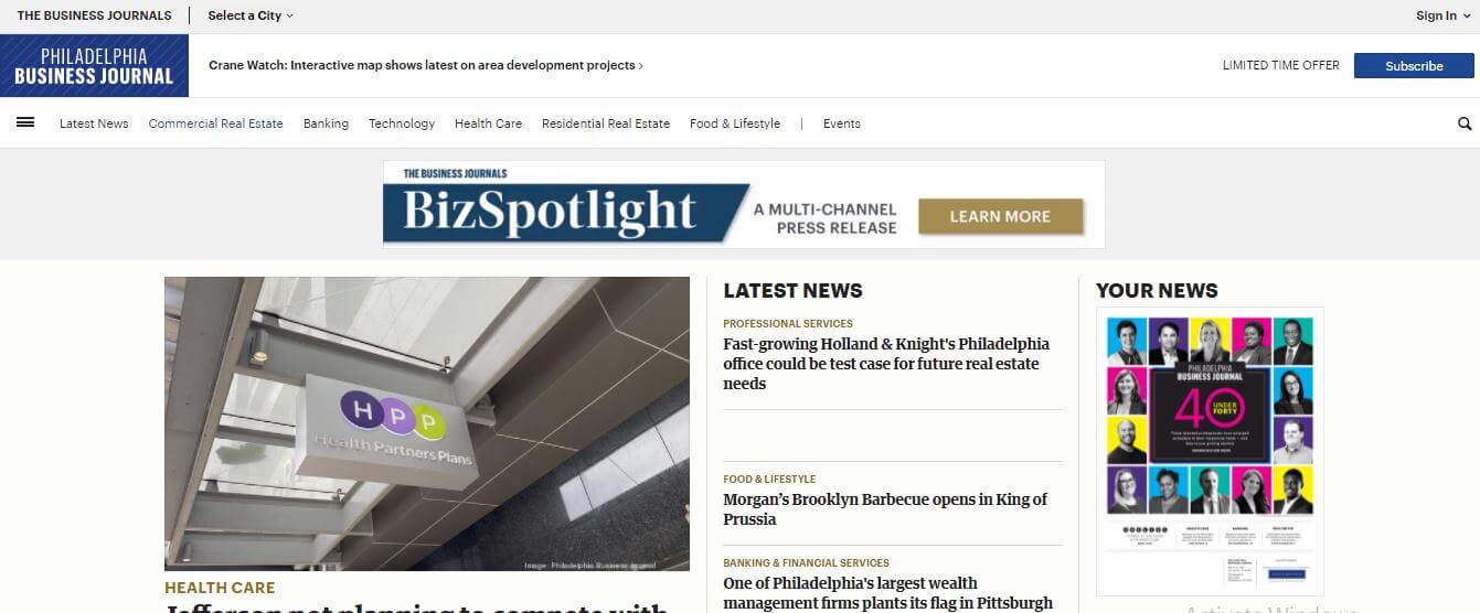 Philadelphia newspapers 9 Philadelphia Business Journal website