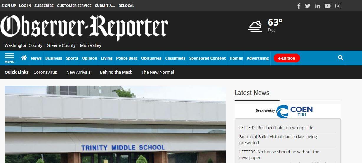 Pittsburgh newspapers 5 Observer Reporter website