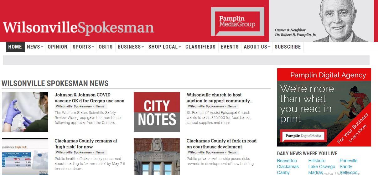 Portland newspapers 8 Wilsonville Spokesman website