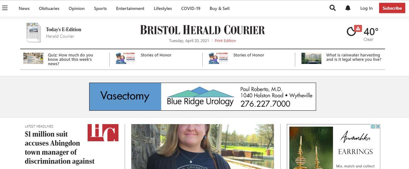 Tennessee newspapers 13 Bristol Herald Courier website