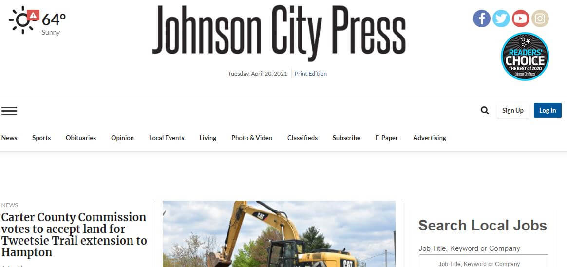 Tennessee newspapers 19 Johnson City Press website