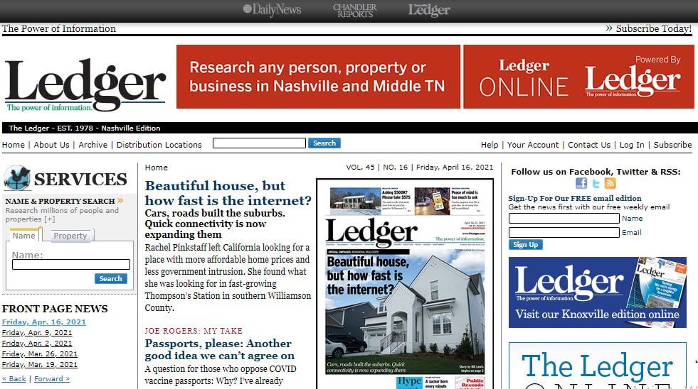 Tennessee newspapers 28 Ledger website