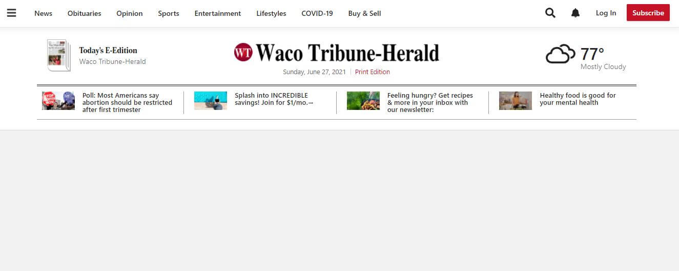 Texas newspapers 19 Waco Tribune Herald website