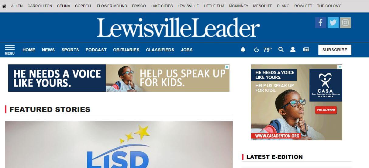 Texas newspapers 26 Lewisville Leader website