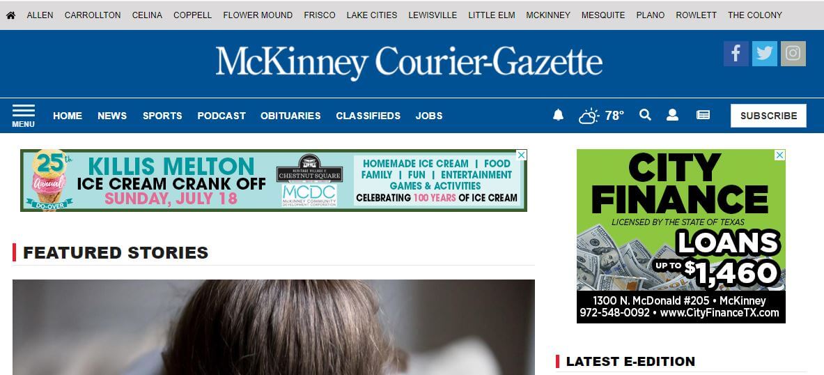 Texas newspapers 27 McKinney Courier Gazette website