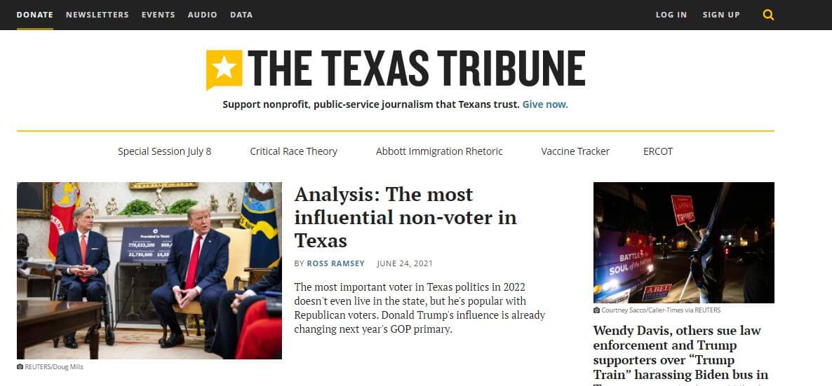 Texas newspapers 6 The Texas Tribune website