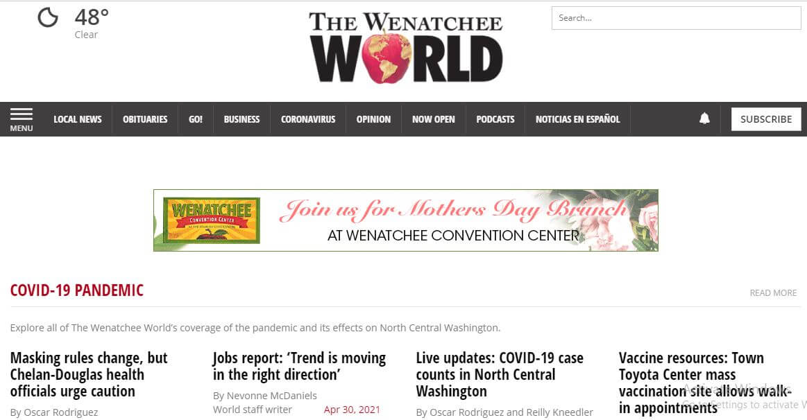 Washington newspapers 19 Wenatchee World website