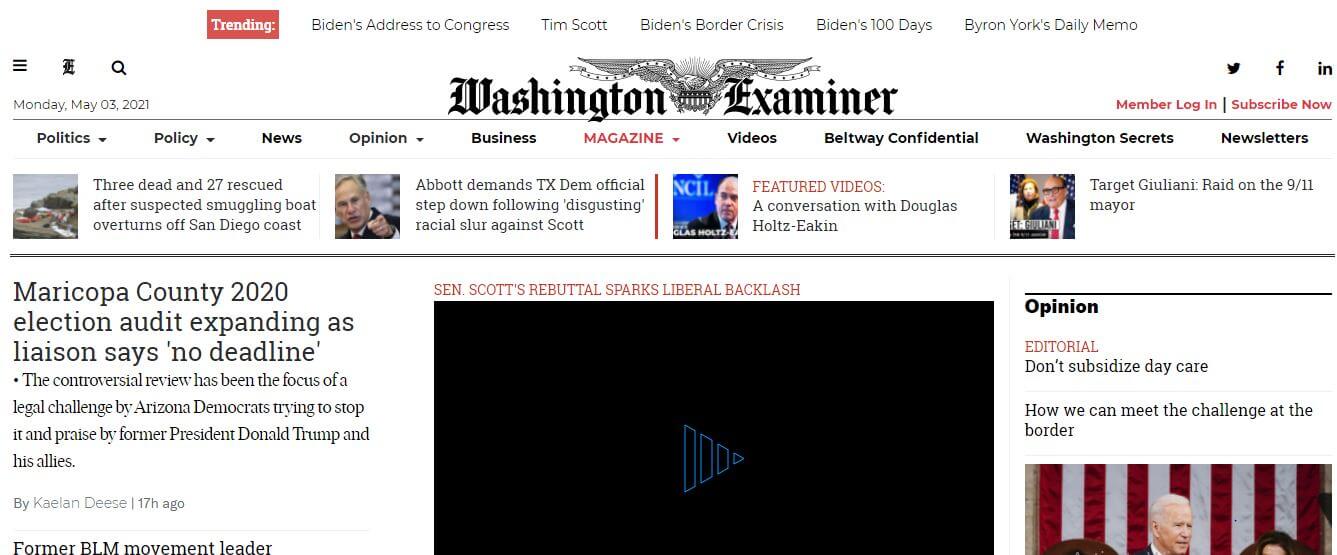 Washington newspapers 3 Washington Examiner website
