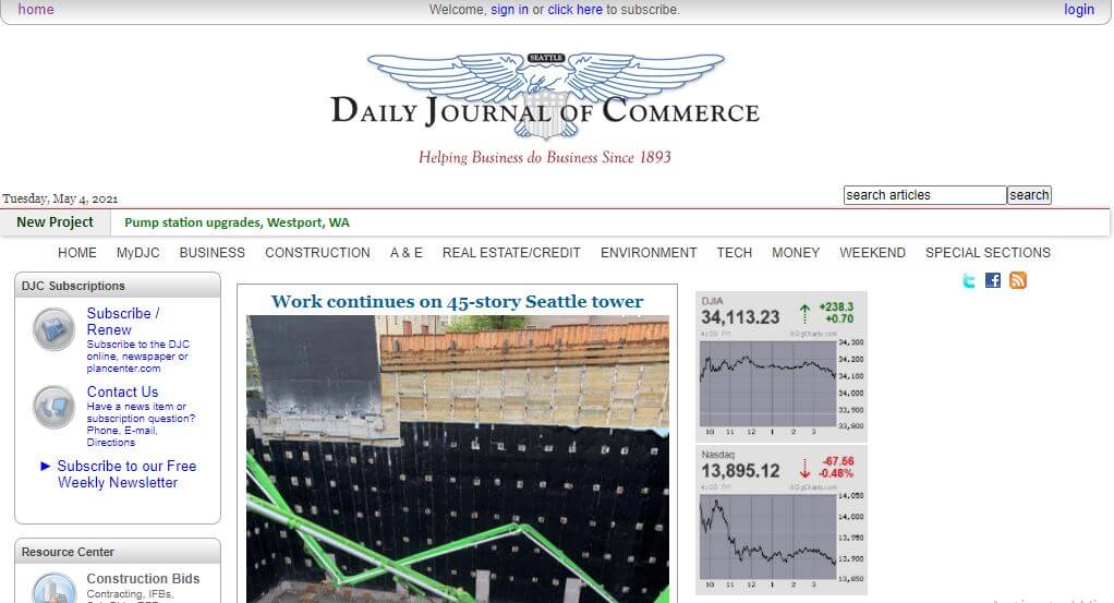 Washington newspapers 35 Seattle Daily Journal of Commerce website