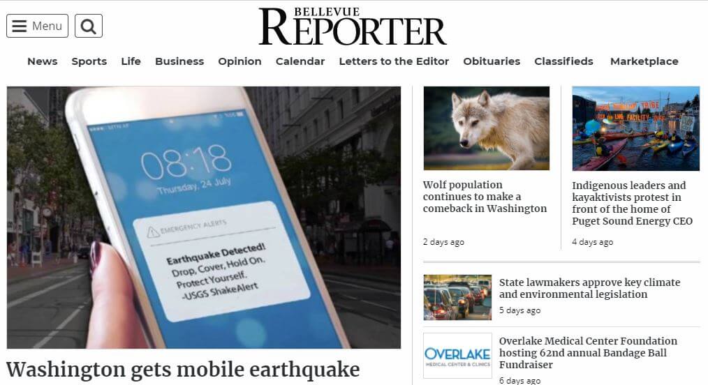 Washington newspapers 46 Bellevue Reporter website