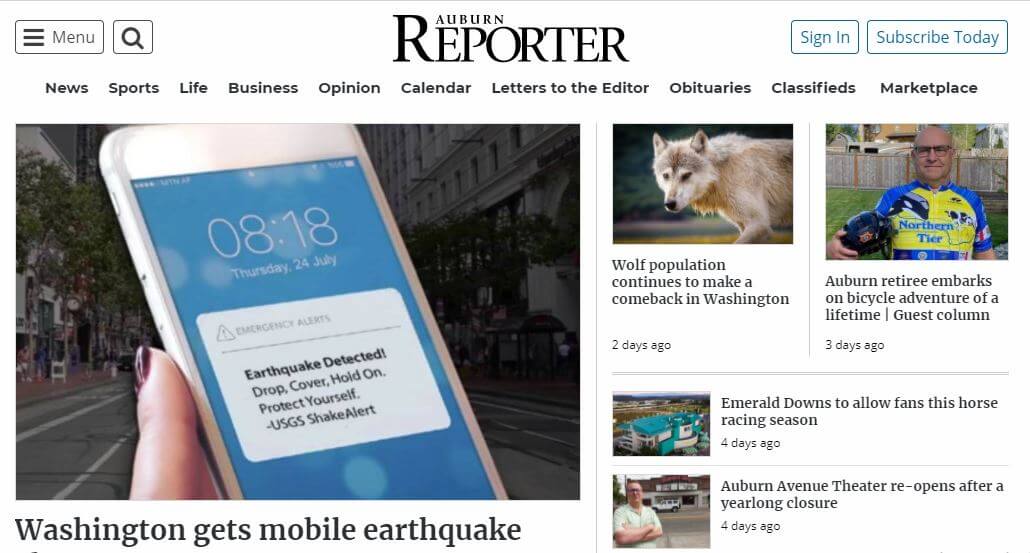 Washington newspapers 62 Auburn Reporter website