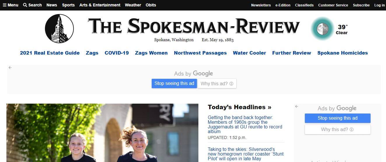 Washington newspapers 8 Spokane Spokesman Review website