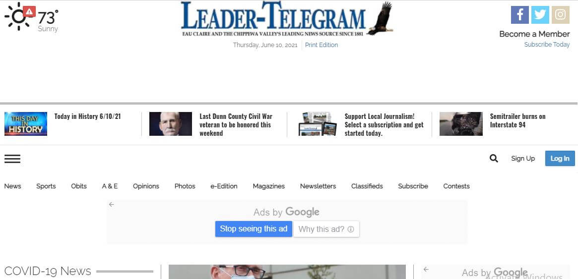 Wisconsin newspapers 11 Leader Telegram website