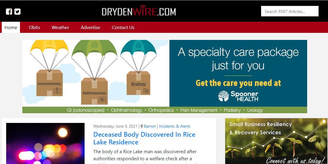 Wisconsin newspapers 13 Dryden Wire website