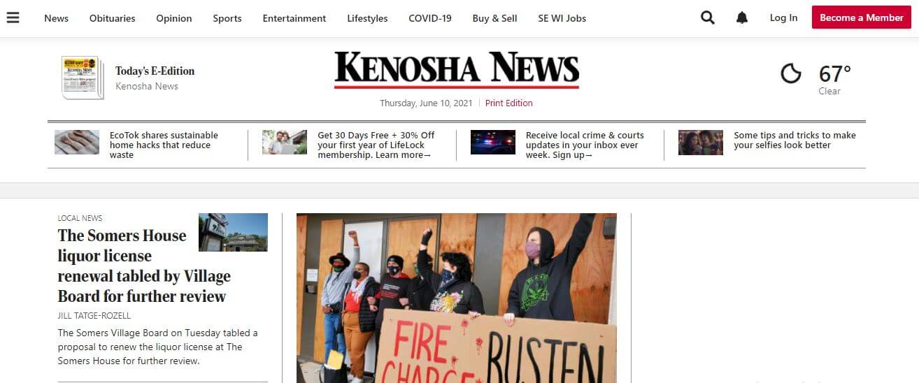 Wisconsin newspapers 15 Kenosha News website