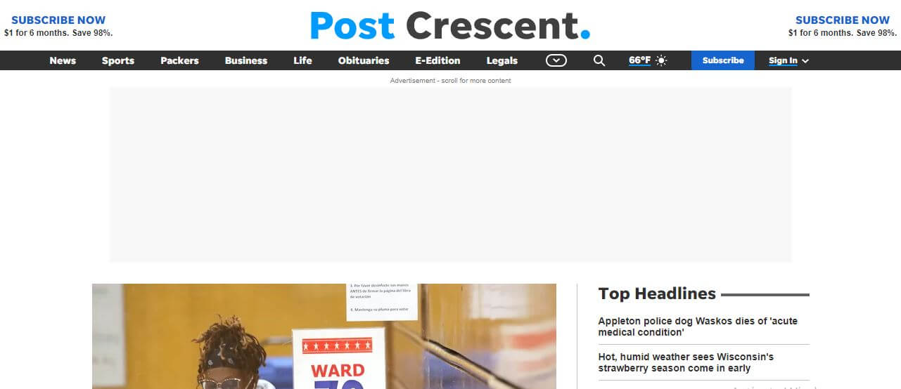 Wisconsin newspapers 16 Post Crescent website