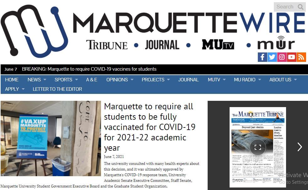 Wisconsin newspapers 53 Marquette Wire website