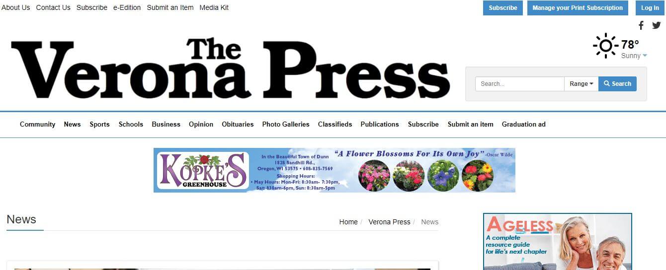 Wisconsin newspapers 57 Verona Press website